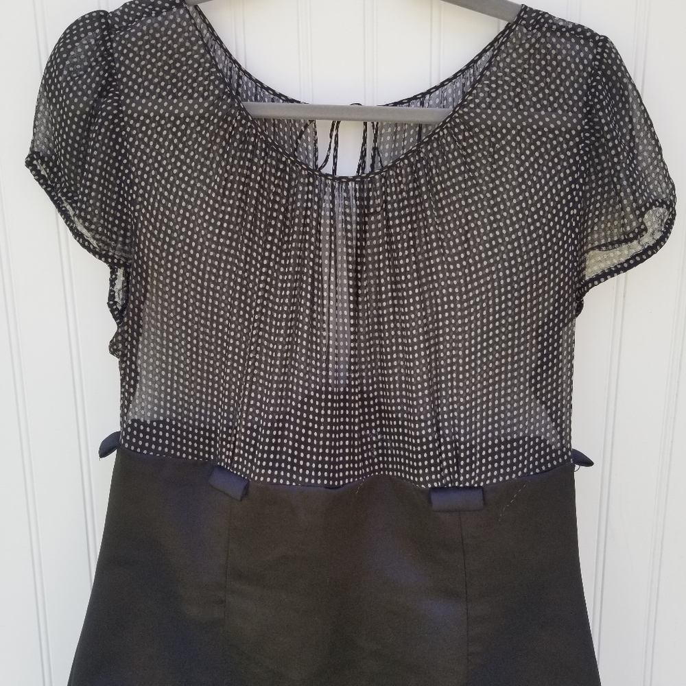 Woman's Tahari black Dress. Sheer cream Polka dots